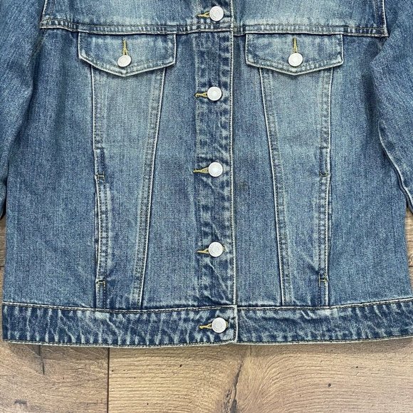 Old Navy Blue Jeans Jacket Women Medium Denim Upcycled Patchwork 80s 90s Vintage - Picture 4 of 14
